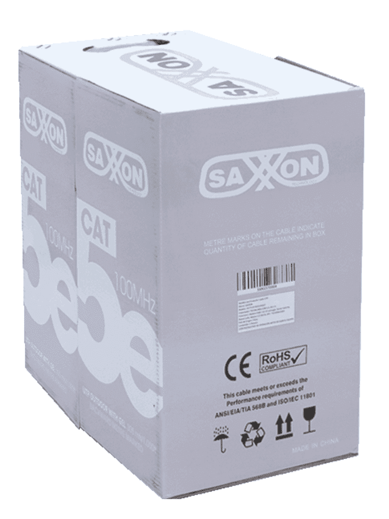 SAXXON OUTPCAT5EGCOPEXT - Bobina de Cable UTP Cat5e 100% Cobre con Gel/ 305 Metros/ Uso Exterior/ Color Negro/ Ideal para Cableado de Redes y Video/
