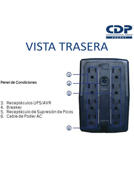 CDP R-UPR508 - UPS Interactivo de 500 VA y 250W, con 8 terminales de salida (4 con respaldo), auto reseteo, incluye batería de 12V 4.5AH, y es libre de mantenimiento