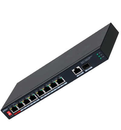 DAHUA PFS3110-8ET1GT1GF-96 -Switch PoE de 10 Puertos/8 Puertos Poe 10/100/1Puerto SFP de1000 Mbps/1 Puerto Uplink de 10/100/1000/ 96 Watts Totales/ Alimentación hasta 250 Mts/Soporta PoE Whatchdog/Puerto Rojo soporta IEEE 802.3bt/