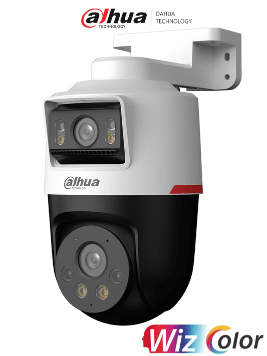 DAHUA DH-IPC-PTS2249B-E2-S-PV-PRO Cámara IP PT dual de 2MP+2MP Lente 3.6/ WizColor/SMD Plus/ Protección perimetral/ Hasta 30 m/ Iluminador dual inteligente/ Audio bidireccional/Disuasión activa de luz y sonido/Ranura micro SD/ PoE/ IP66