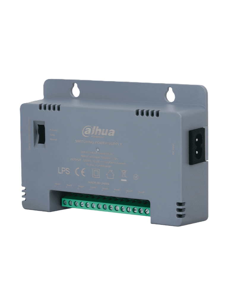 DAHUA DH-PFM344D-8CH-US - Fuente de Poder con Distribuidor para 8 Canales/12 vcd 4 Amperes/ Voltaje de Salida Ajustable de 12, 13.5 y hasta 15 vdc/ Protección de Voltaje/ Protección contra fuego V-0/ Certificación FCC/