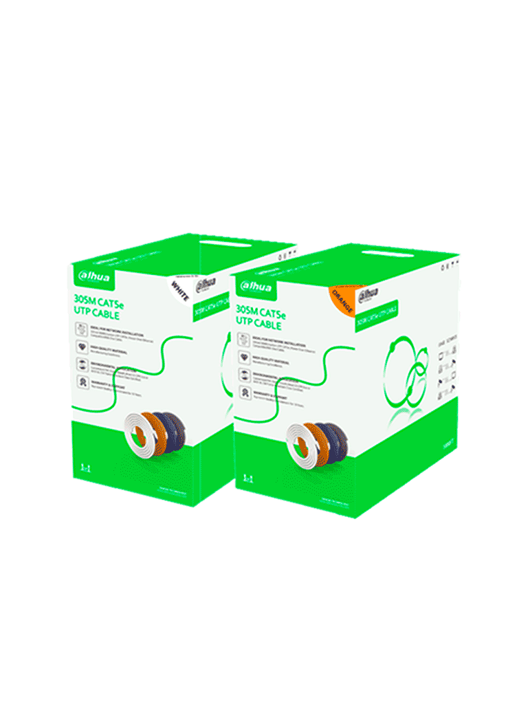 DAHUA PFM922I-5EUN-C -Bobina de cable UTP Cat5e de 305 metros, color blanco, ideal para instalaciones interiores. Conductor de CCA y cubierta de FR-PVC, cumple con la normativa ROHS para una alta calidad y seguridad.