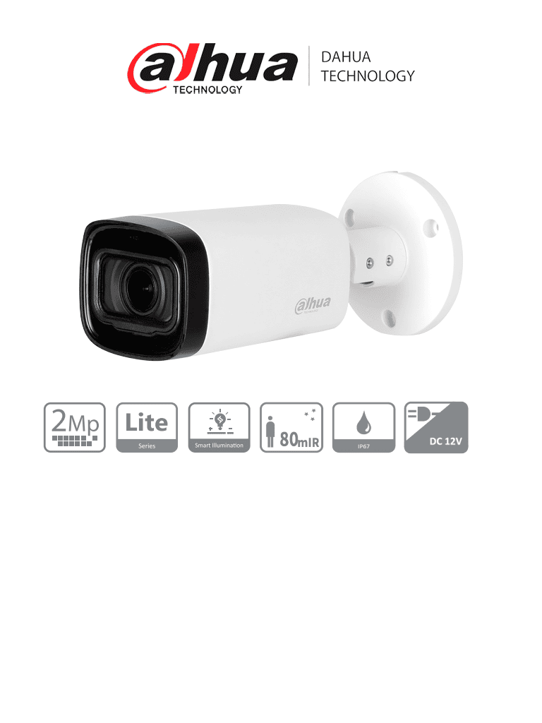 DAHUA HAC-HFW1200RN-Z-2712-S6 - Camara Bullet de 2 Megapixeles/ 1080p/ Lente Motorizado de 2.7 a 12 mm/ Super Adapt/ IR de 80 Metros/ Metalica/ IP67