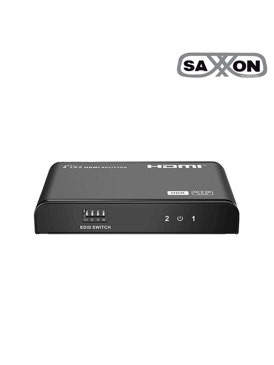 SAXXON LKV312HDR-V2.0 - Divisor de Video HDMI 4K de 1 Entrada y 2 salidas/ Soporta Resolución 4Kx2K @30Hz/ 1080P Full HD/ Distancia de 10 Metros en Entrada y Salidas/ Switch EDID para Autoajuste de Resolución/