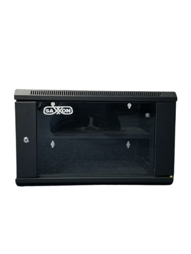 SAXXON SXR6U5406A - Gabinete de Pared Negro / 6UR / Puerta de Vidrio Templado / Dimensiones útiles: Alto 37 x ancho 53 x profundidad 40 cm