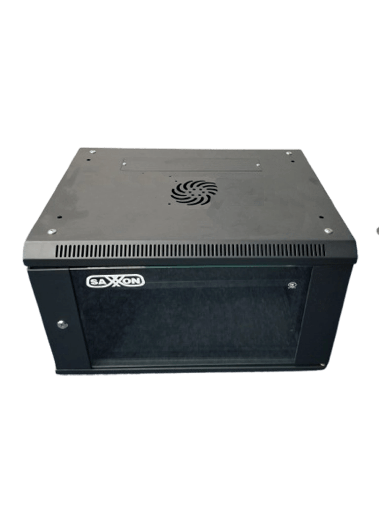 SAXXON SXR6U5406A - Gabinete de Pared Negro / 6UR / Puerta de Vidrio Templado / Dimensiones útiles: Alto 37 x ancho 53 x profundidad 40 cm