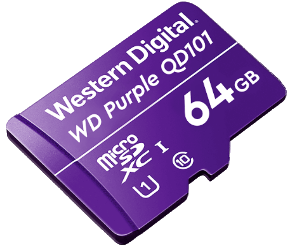 WESTERN WDD064G1P0C- Memoria de 64GB Micro SDXC/ Linea Purple/ Clase 10 U1/ Lectura 50MB/ Escritura 40MB/ Especializada para Videovigilancia