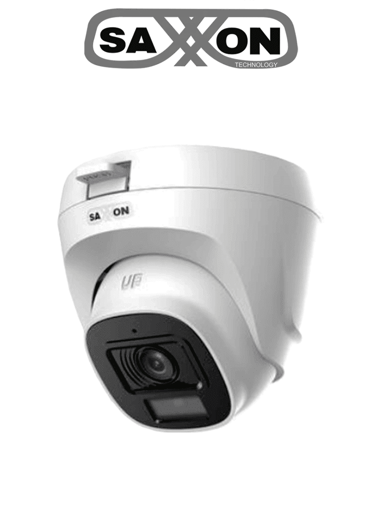 SAXXON SUA-HAC-T20P-0280B- Cámara Turret de 2 Megapíxeles/ Lente de 2.8 mm con Visión de Apertura de Hasta 100°/ Policarbonato/ IR de Hasta 20m / Fácil Instalación/ Ideal para Interiores