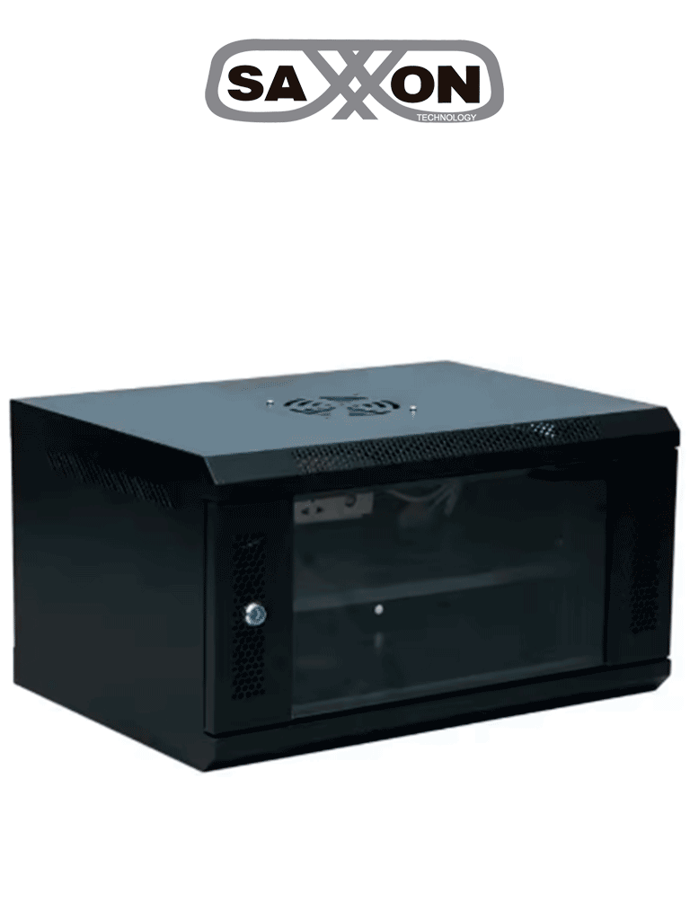 SAXXON SXR6U5406A - Gabinete de Pared Negro / 6UR / Puerta de Vidrio Templado / Dimensiones útiles: Alto 37 x ancho 53 x profundidad 40 cm