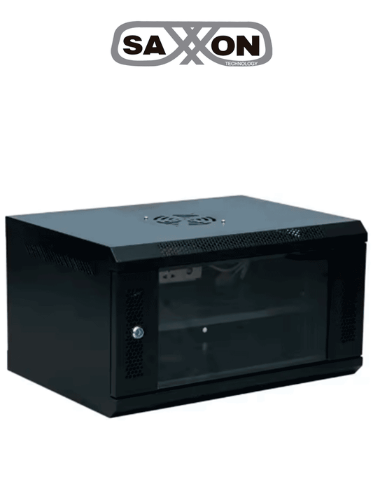SAXXON SXR6U5406A - Gabinete de Pared Negro / 6UR / Puerta de Vidrio Templado / Dimensiones útiles: Alto 37 x ancho 53 x profundidad 40 cm