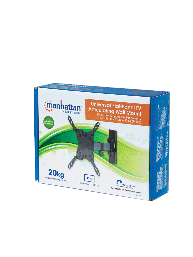 MANHATTAN 461399 - Soporte para Pantalla de 13 a 42 Pulgadas/ 20 Kg de Carga/ Brazo Articulado/ Distancia a la Pared de Hasta 19 cm/ Acero/ VESA/ 75/ 100/ 200x100/ 200/