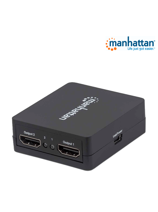 MANHATTAN 207652 - Splitter / Divisor de Video HDMI/ FullHD/ 1 Entrada y 2 Salidas/ Distancia de Entrada 15 Metros/ Distancia de Salidas 15 Metros/ Soporta Conexión en Cascada/ Soporta sonido LPCM, Sonido Master DTS-HD y Dolby TrueHD/