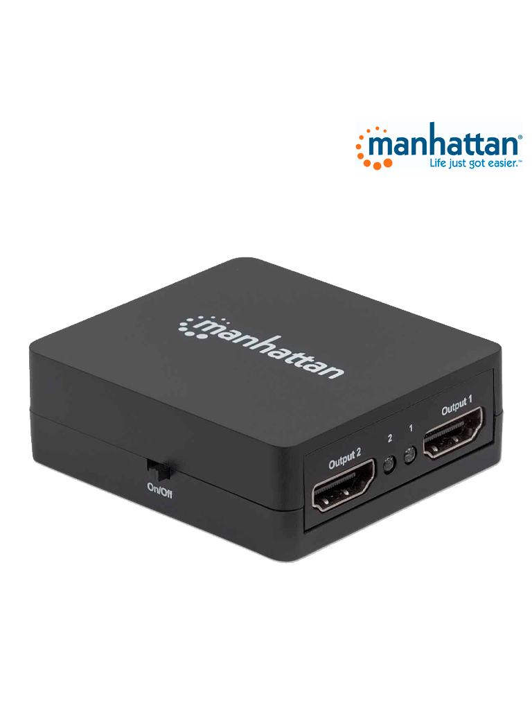 MANHATTAN 207652 - Splitter / Divisor de Video HDMI/ FullHD/ 1 Entrada y 2 Salidas/ Distancia de Entrada 15 Metros/ Distancia de Salidas 15 Metros/ Soporta Conexión en Cascada/ Soporta sonido LPCM, Sonido Master DTS-HD y Dolby TrueHD/