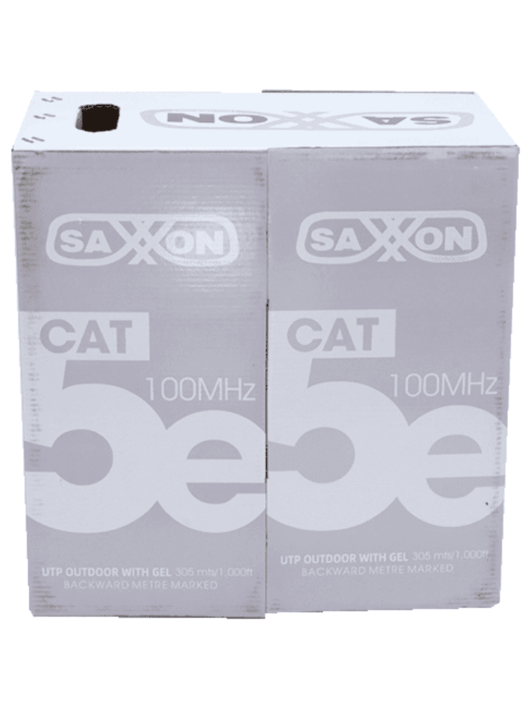 SAXXON OUTPCAT5EGCOPEXT - Bobina de Cable UTP Cat5e 100% Cobre con Gel/ 305 Metros/ Uso Exterior/ Color Negro/ Ideal para Cableado de Redes y Video/