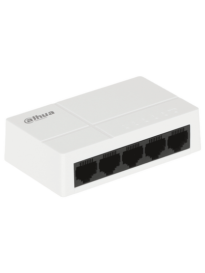 DAHUA PFS3005-5GT-L - Switch para Escritorio 5 Puertos/ Gigabit Ethernet/ 10/100/1000/ Diseño Compacto/ Capa 2/ Switching 10 Gbps/ Velocidad de Reenvio de Paquetes 7.44 Mbps/ Blanco/