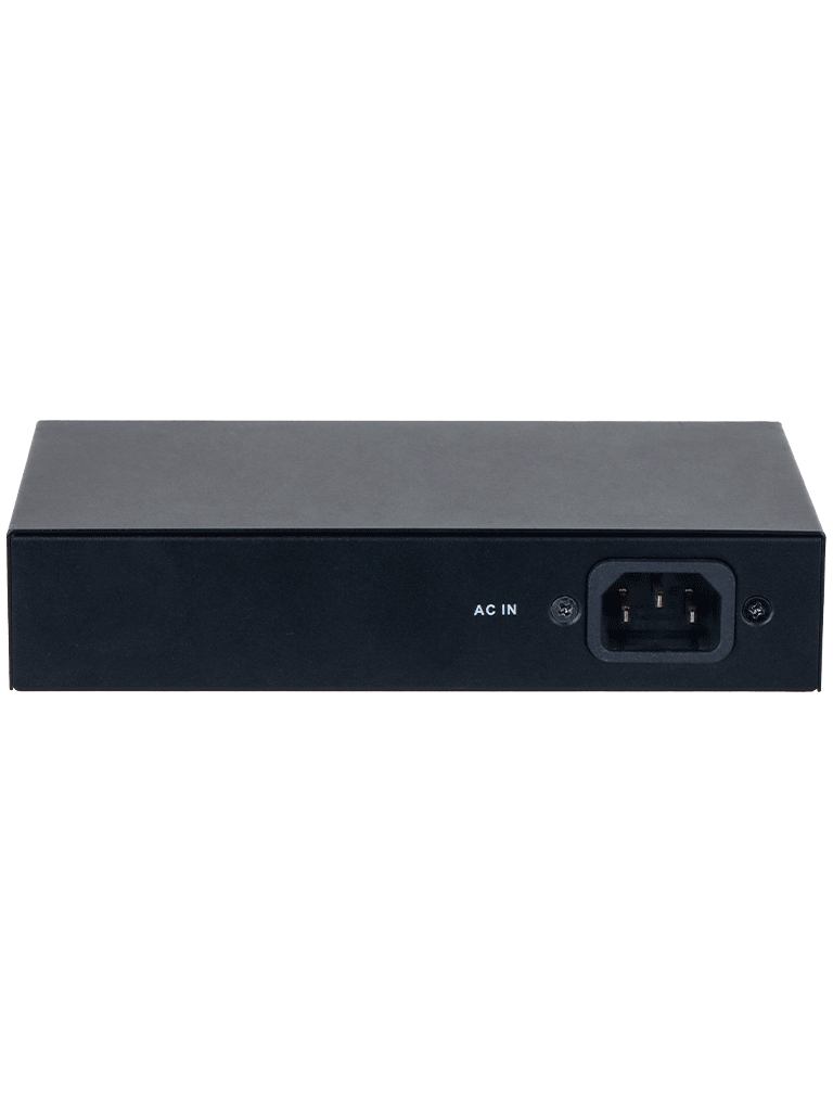 DAHUA DH-PFS3005-4GT-36 - Switch con 4 puertos Gigabit PoE y 1 puerto Uplink RJ45 10/100/1000 Mbps. Ofrece protección contra descargas eléctricas, ideal para alimentar dispositivos IP. Incluye fuente de Poder.