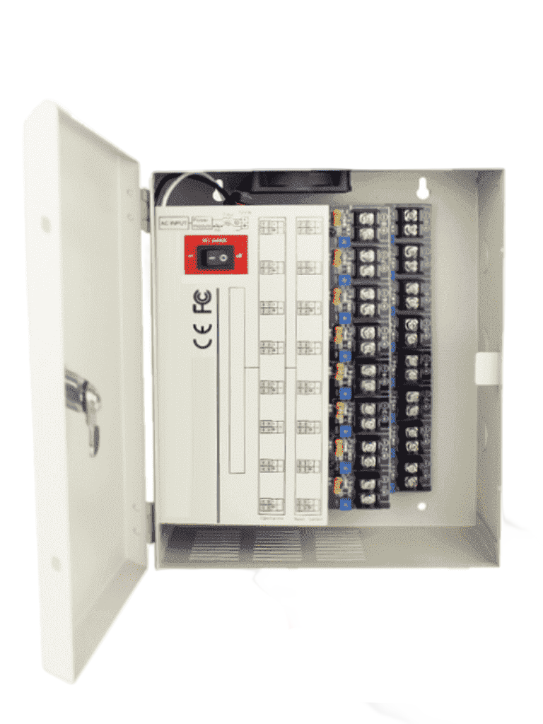 SAXXON PSU1220D16H- Fuente de Poder Profesional de 11 a 15 vcd/ 20 Amperes/ Para 16 Camaras Hasta 4k/ 1.25 Amperes por Canal/ Protección contra Sobrecargas/ Filtro de Ruido por Canal/ Uso rudo/