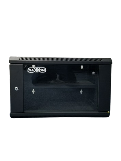 SAXXON SXR6U5406A - Gabinete de Pared Negro / 6UR / Puerta de Vidrio Templado / Dimensiones útiles: Alto 37 x ancho 53 x profundidad 40 cm