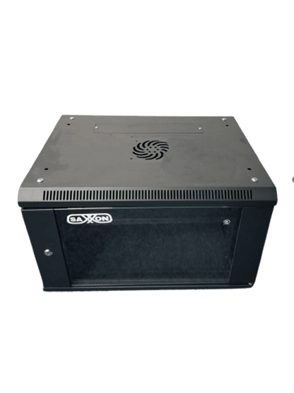 SAXXON SXR6U5406A - Gabinete de Pared Negro / 6UR / Puerta de Vidrio Templado / Dimensiones útiles: Alto 37 x ancho 53 x profundidad 40 cm