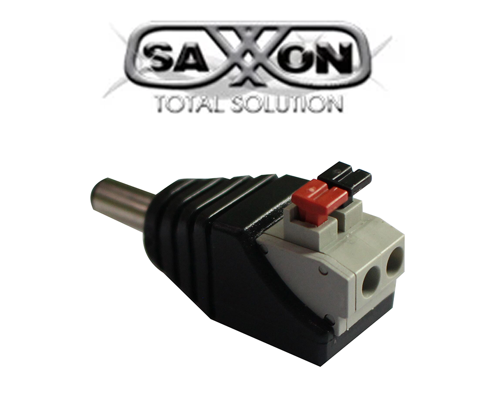 SAXXON PSUBR16H - Bolsa de 10 Adaptadores Macho tipo Jack Polarizado de 12 Vcc/ Terminales de Presion/ Facil Instalación/