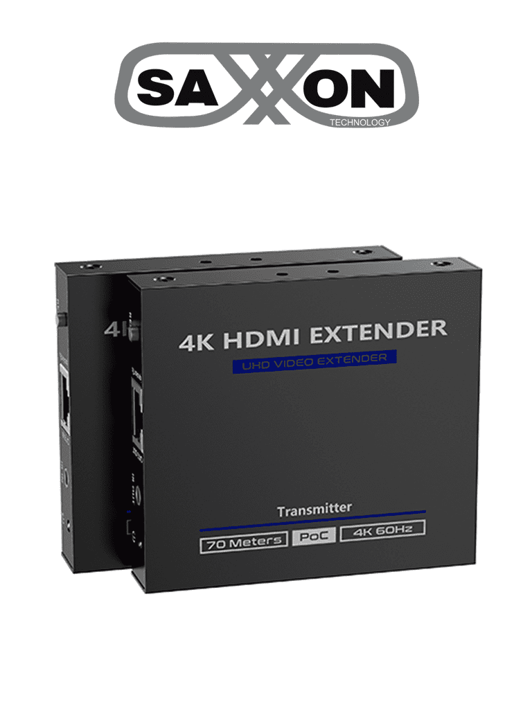 SAXXON LKV565P- Kit extensor HDMI de 2 Puertos/ Hasta 70 metros Con Cable CAT6/ 6A/ 7/ Resolución 4K @ 60Hz/ Transmisor IR/ Plug and play/ Soporta HDR/ Cero Latencia