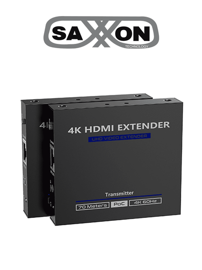 SAXXON LKV565P- Kit extensor HDMI de 2 Puertos/ Hasta 70 metros Con Cable CAT6/ 6A/ 7/ Resolución 4K @ 60Hz/ Transmisor IR/ Plug and play/ Soporta HDR/ Cero Latencia
