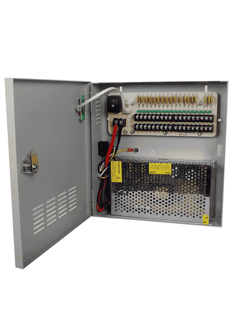 SAXXON PSU1220D18 - Fuente de 12 vcd/ 20 Amperes/ Para 18 Camaras/ 1.1 Amper por Canal/ Protección contra Sobrecargas/ Certificación UL/