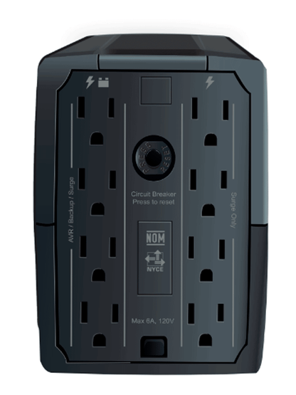 CDP R-UPR758 - UPS Interactivo de 750VA / 375W con 8 terminales de salida: 4 con respaldo y 4 con supresión de picos. Incluye batería de 12V 7AH, libre de mantenimiento.