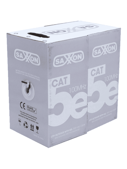 SAXXON OUTPCAT5EGCOPEXT - Bobina de Cable UTP Cat5e 100% Cobre con Gel/ 305 Metros/ Uso Exterior/ Color Negro/ Ideal para Cableado de Redes y Video/