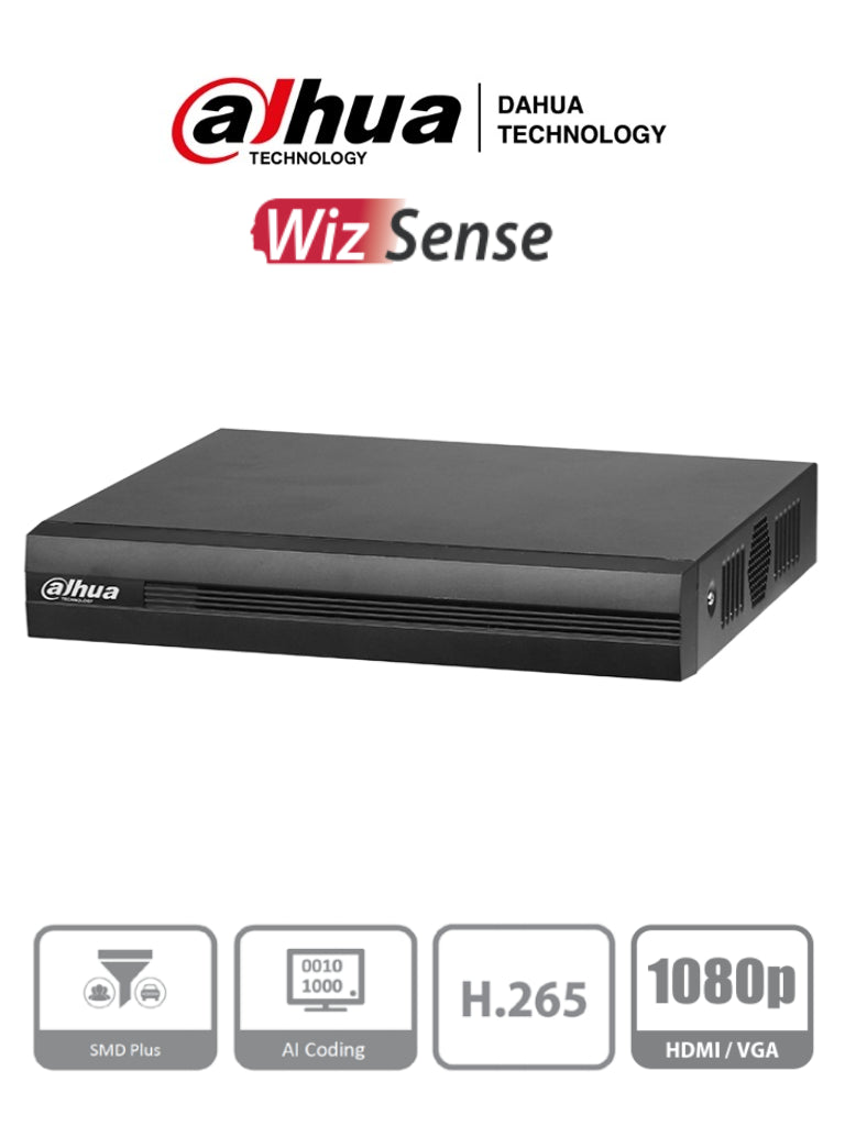 DAHUA XVR1B16I- DVR de Seguridad de 16 canales 1080p Lite inteligente/ WizSense/ H.265+/ 8 Canales SMD Plus/ Búsqueda Inteligente